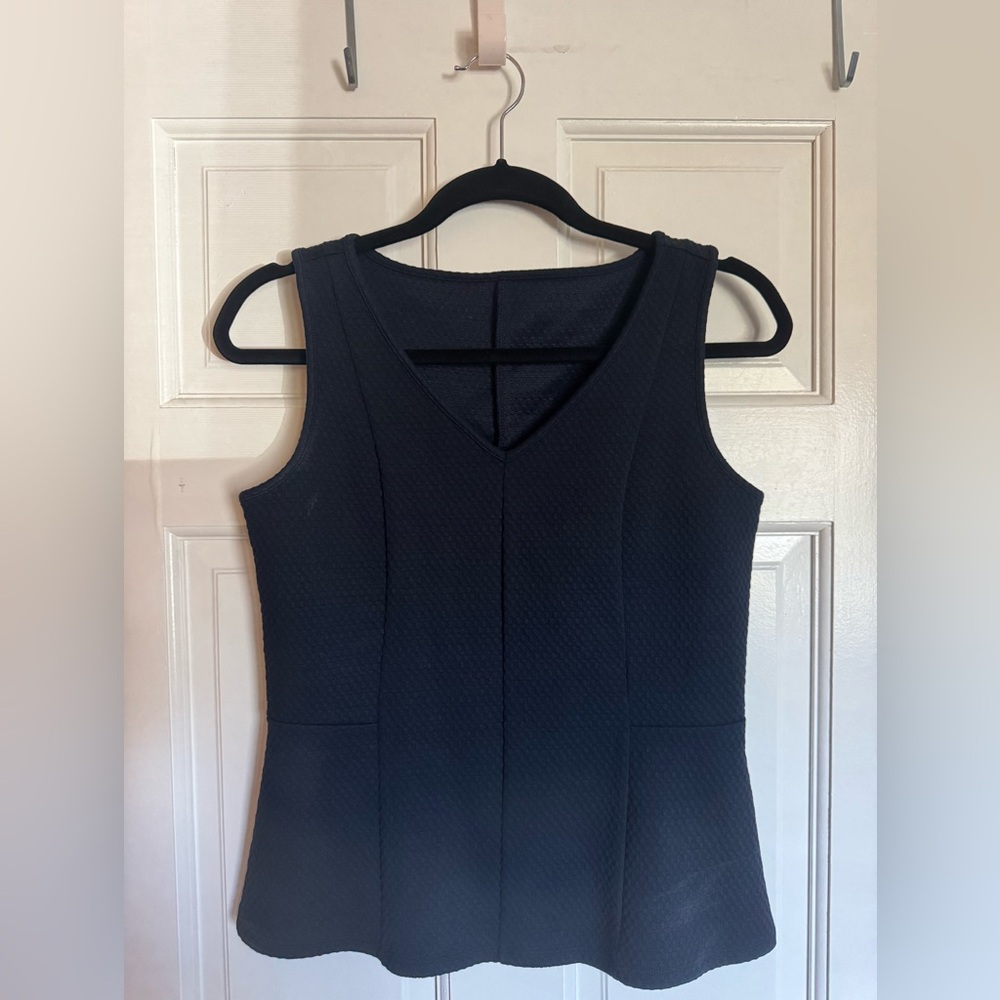Sleeveless Navy Blue Textured Blouse